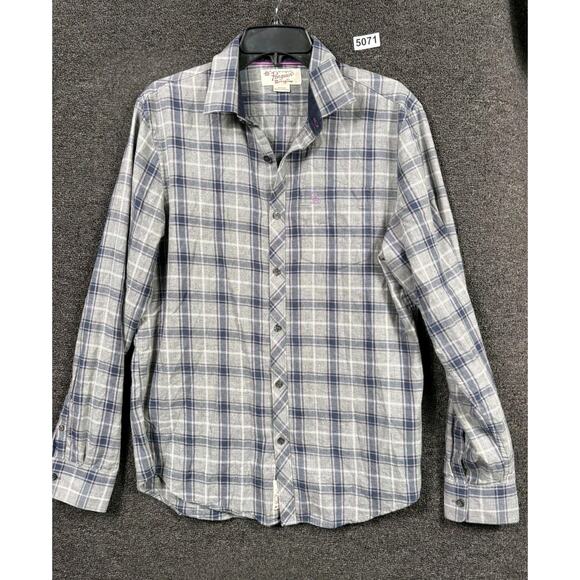 Original Penguin Shirt Mens Medium Gray Blue Plaid Heritage Slim Fit Button Down - Picture 1 of 5